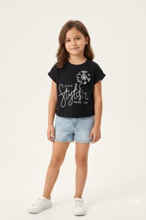 Girls Floral Embellished Printed T-Shirt