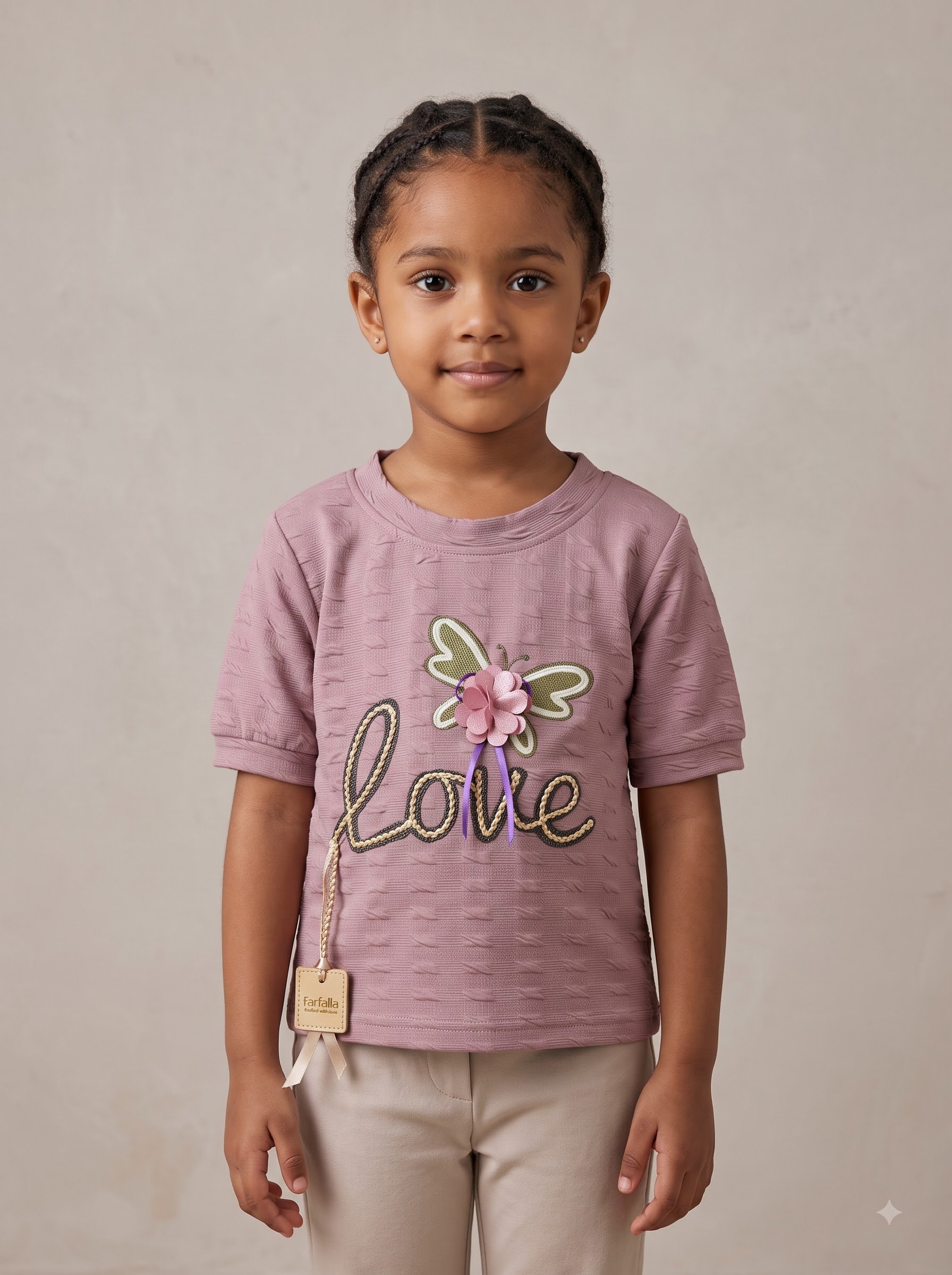 Girls White Short Sleeve Top with Floral Butterfly and “Love” Appliqué - Image 3