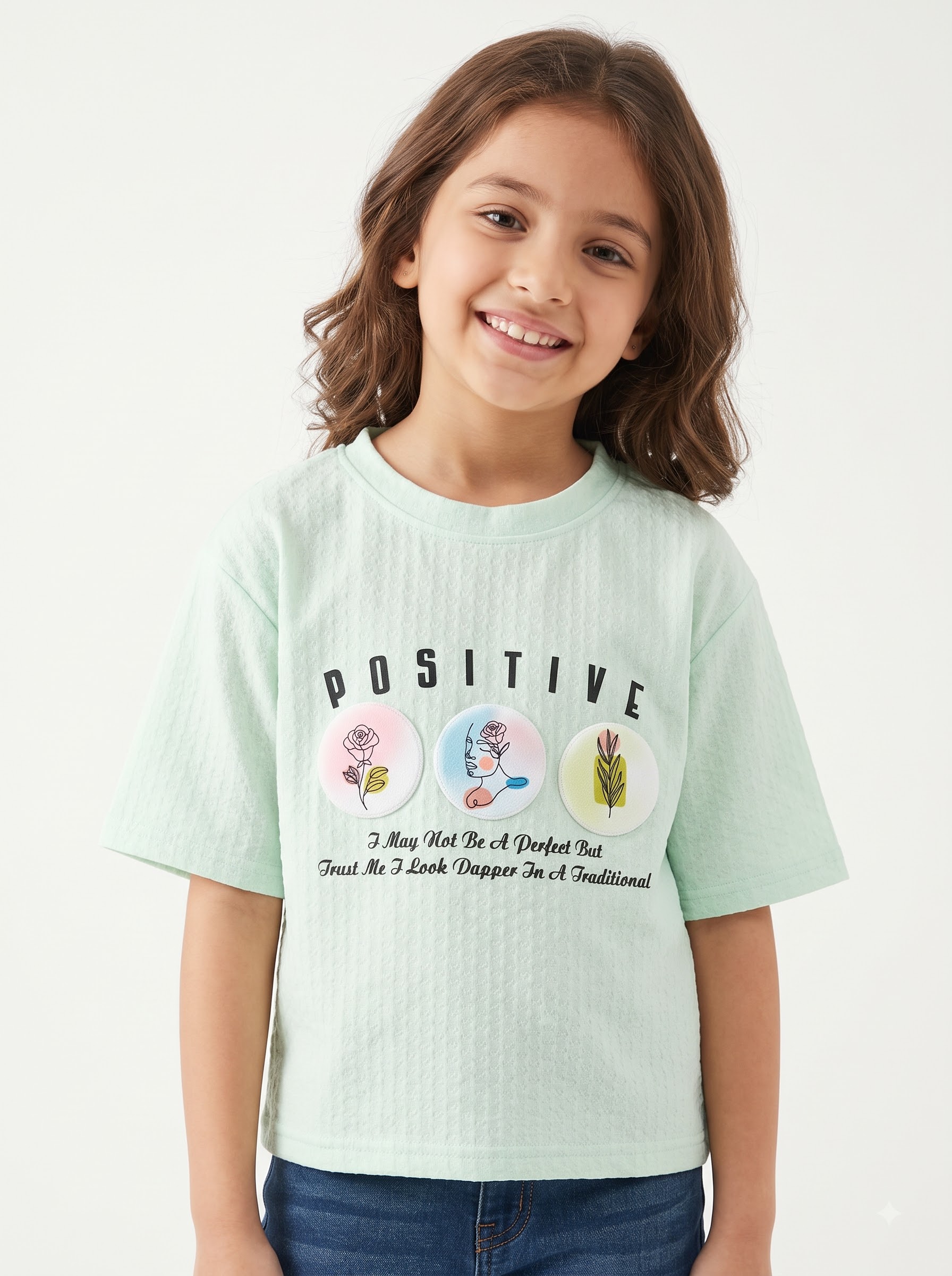 Girls Lavender Textured T-Shirt with Positive Floral Graphic Print