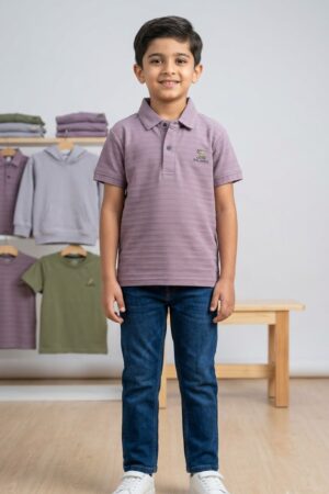 Boys Half-Sleeve Textured Polo T-Shirt with Chest Logo