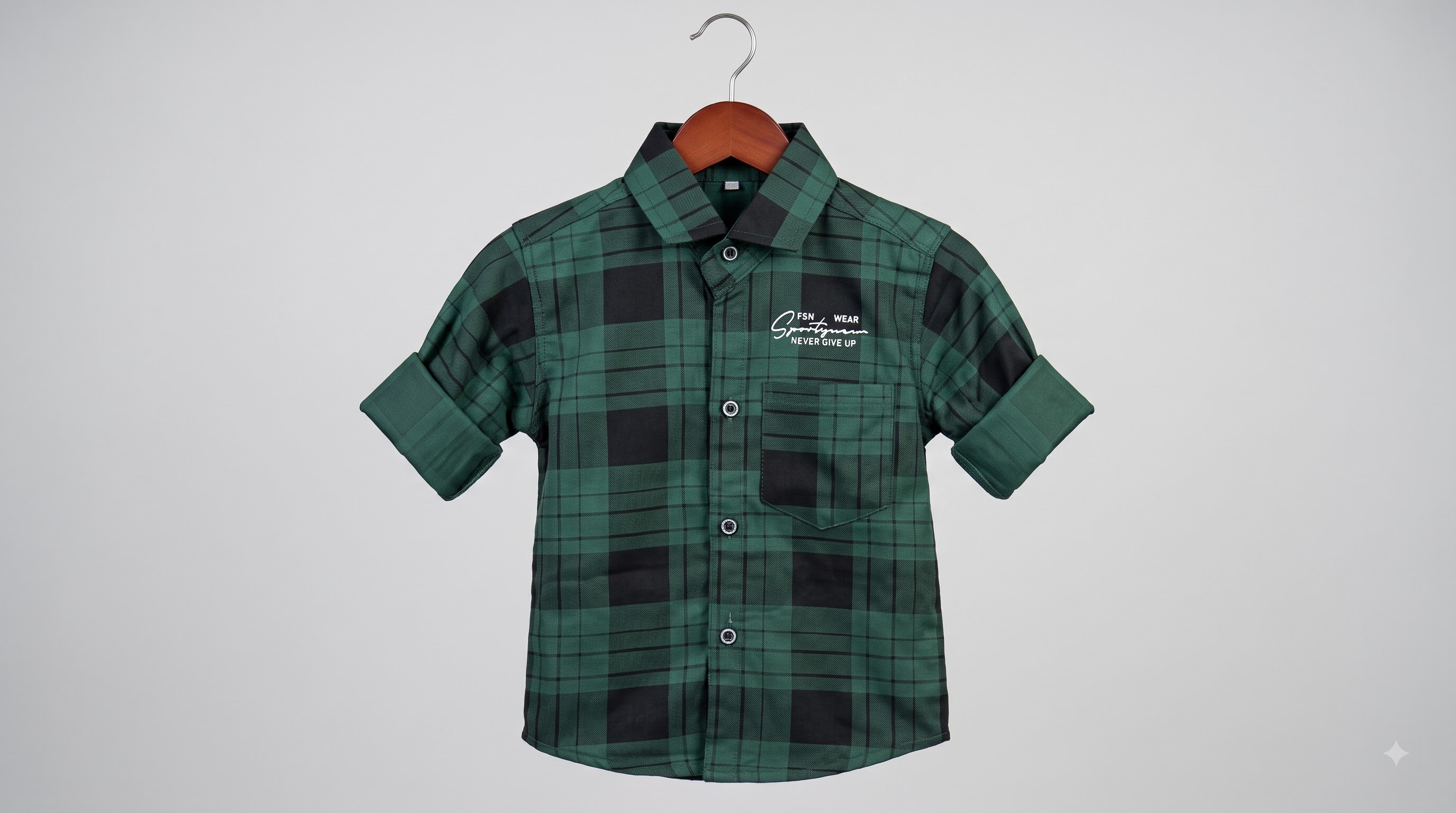 Boys Green & Black Checked Full-Sleeve Shirt with Chest Print - Image 2