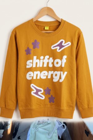 Boys Mustard Yellow Full Sleeve Sweatshirt with “Shift of Energy” Graphic