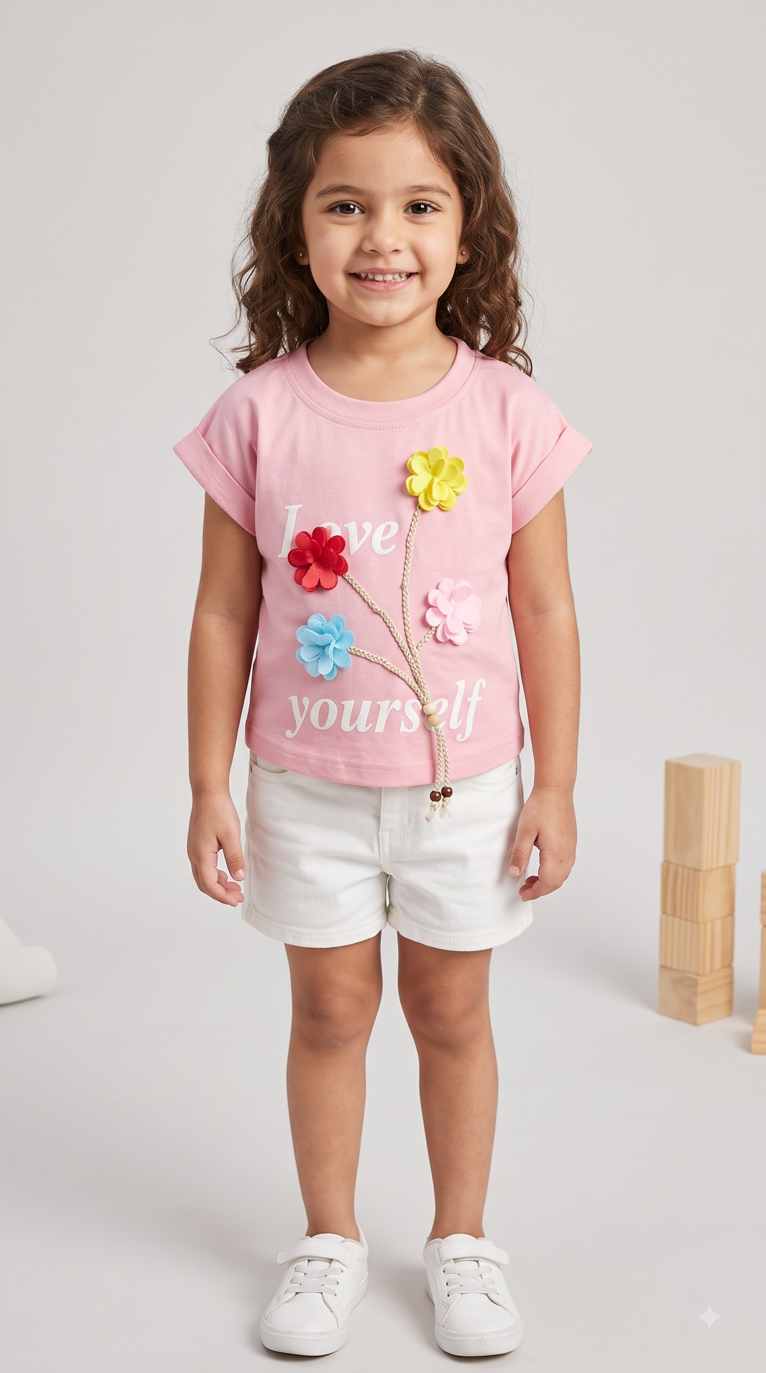 Girls Mauve Floral Embellished “Love Yourself” T-Shirt - Image 4