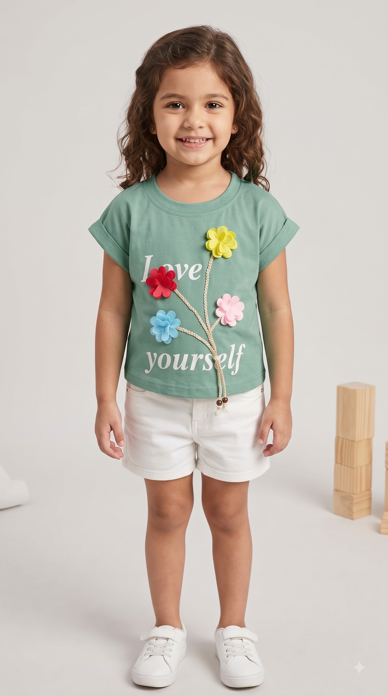 Girls Mauve Floral Embellished “Love Yourself” T-Shirt