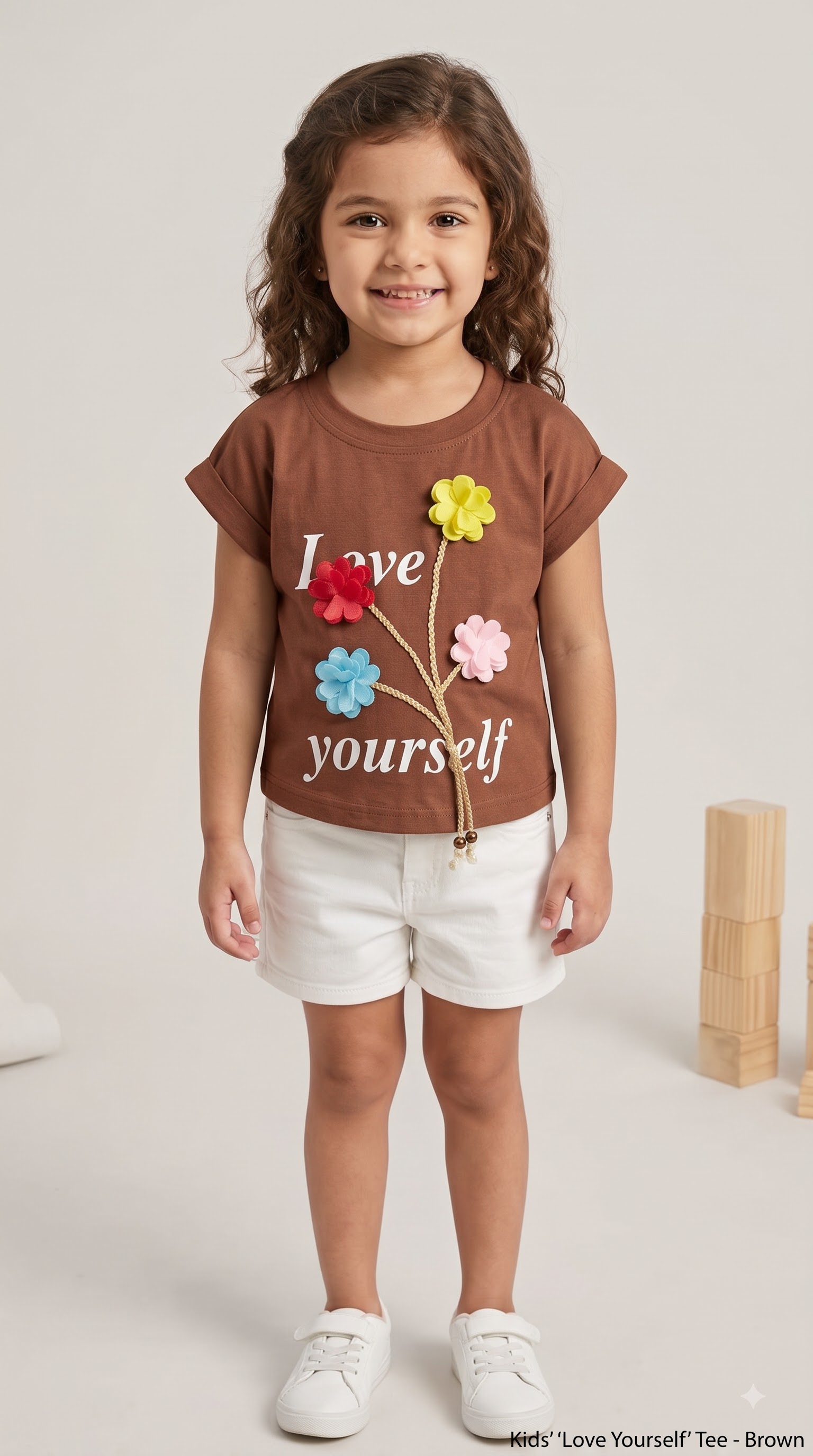 Girls Mauve Floral Embellished “Love Yourself” T-Shirt - Image 3