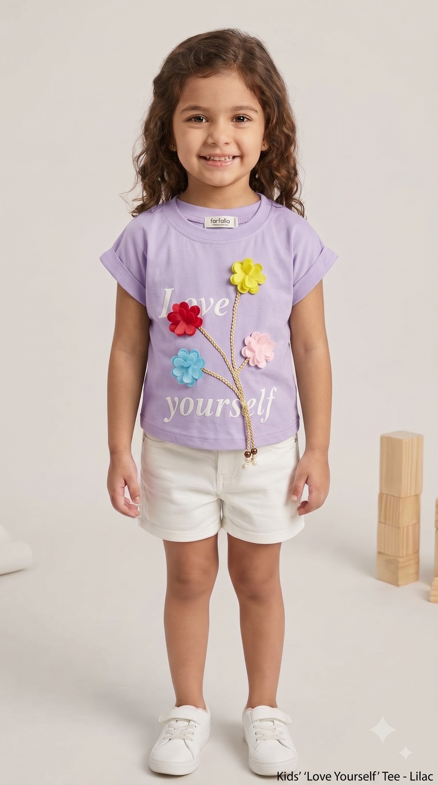 Girls Mauve Floral Embellished “Love Yourself” T-Shirt - Image 2