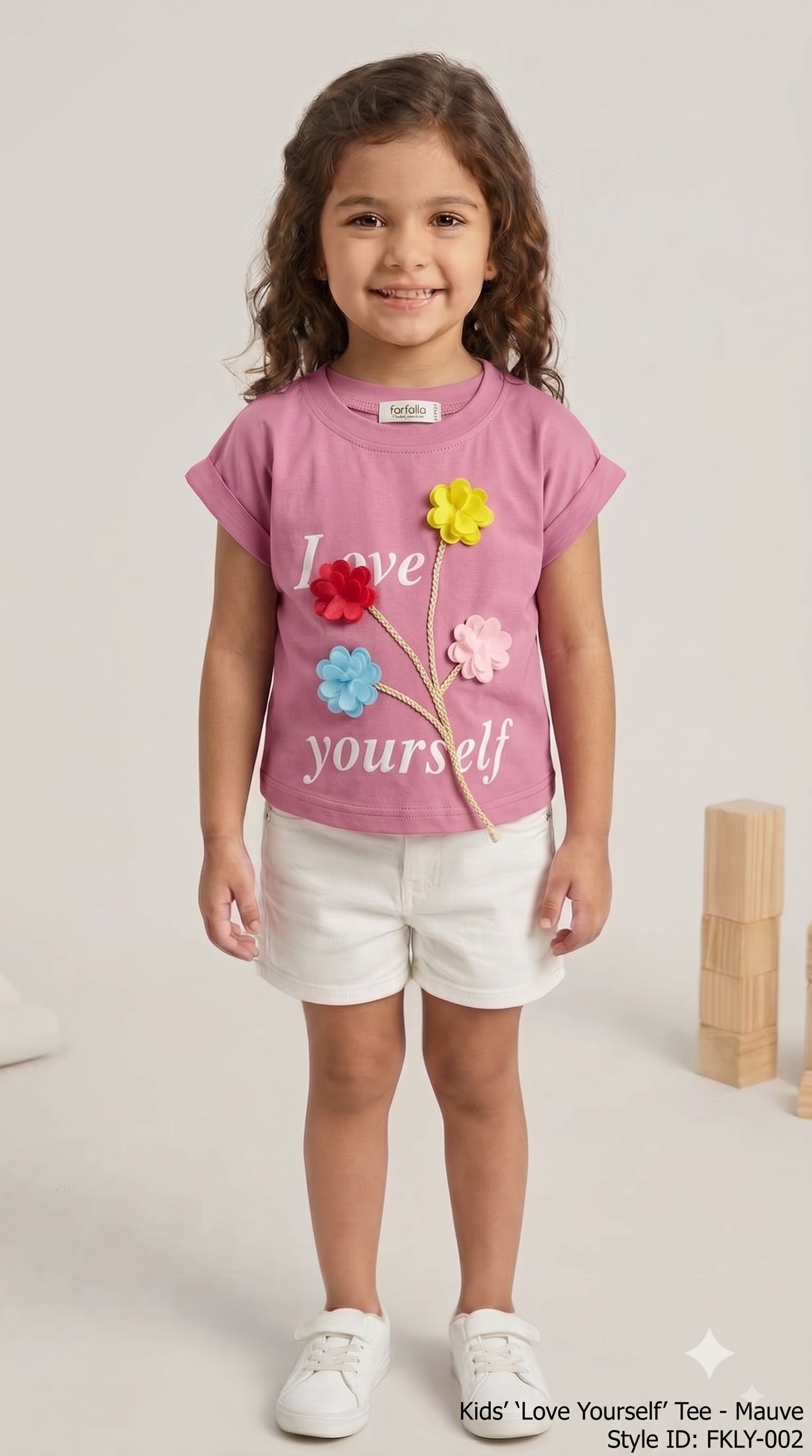 Girls Mauve Floral Embellished “Love Yourself” T-Shirt - Image 5