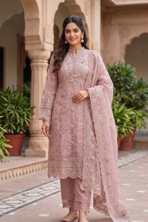 Women’s Embroidered Kurta Set with Scalloped Dupatta