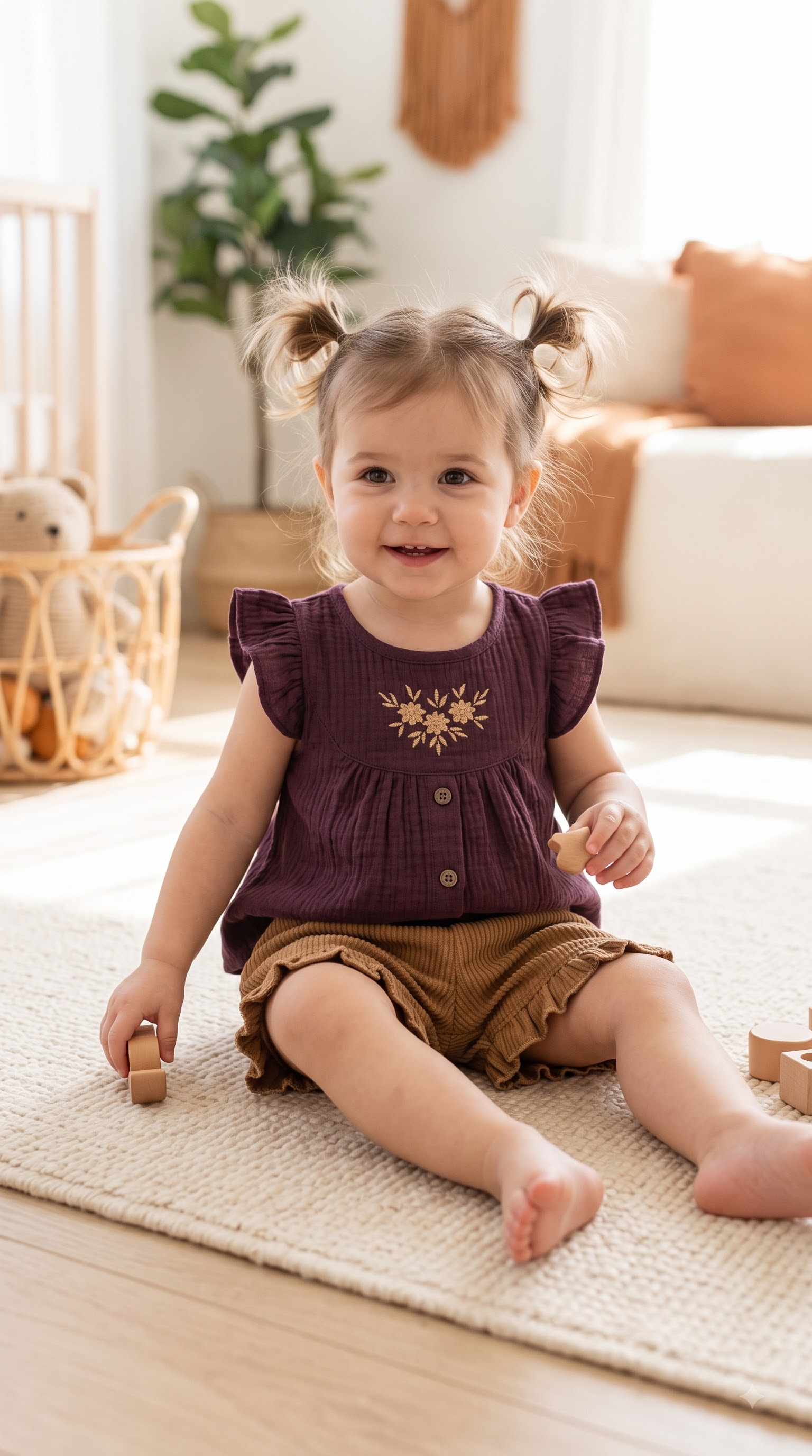 Baby Girls Beige Embroidered Top and Black Ruffle Shorts Set - Image 4