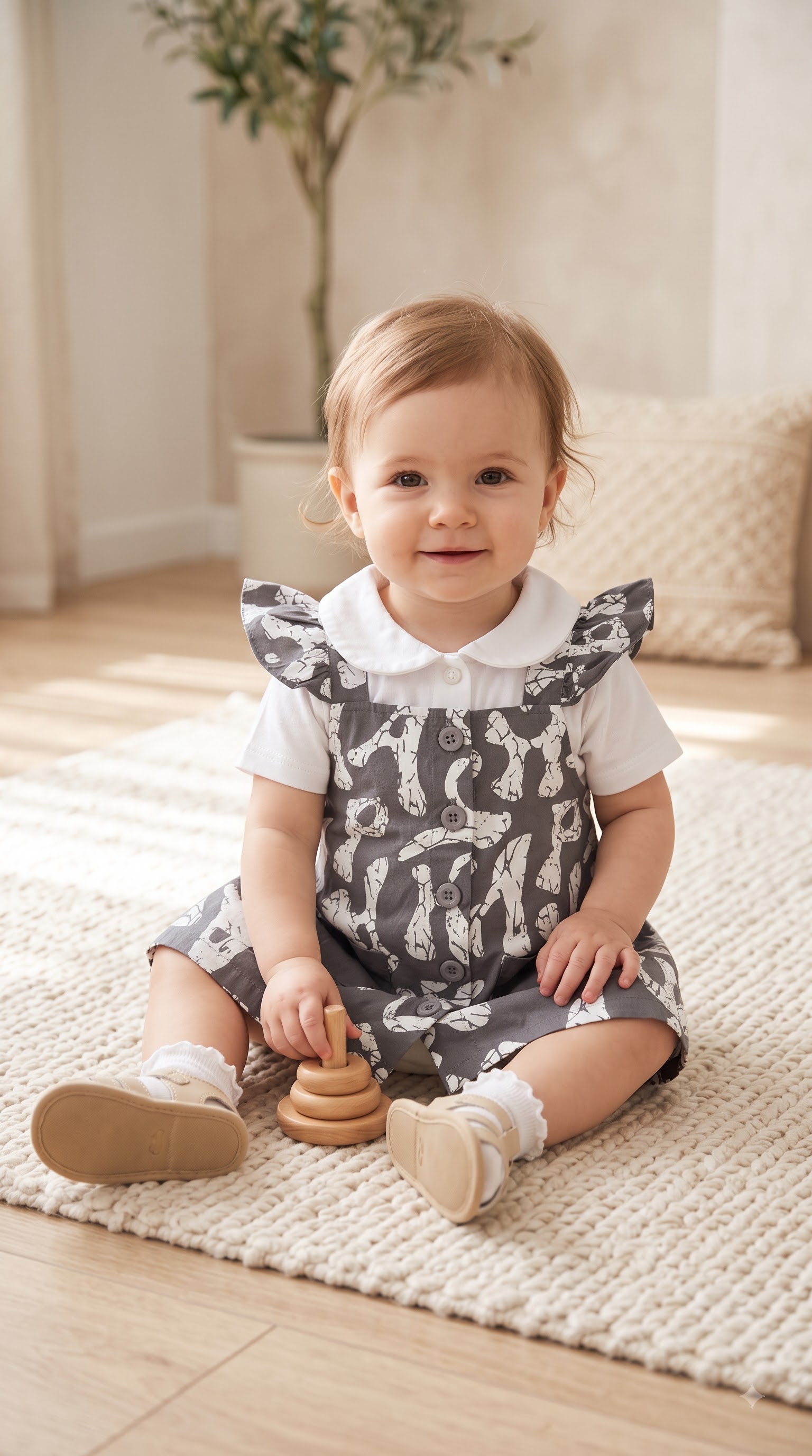 Girls Printed Pinafore Dress with White Collared T-Shirt Set