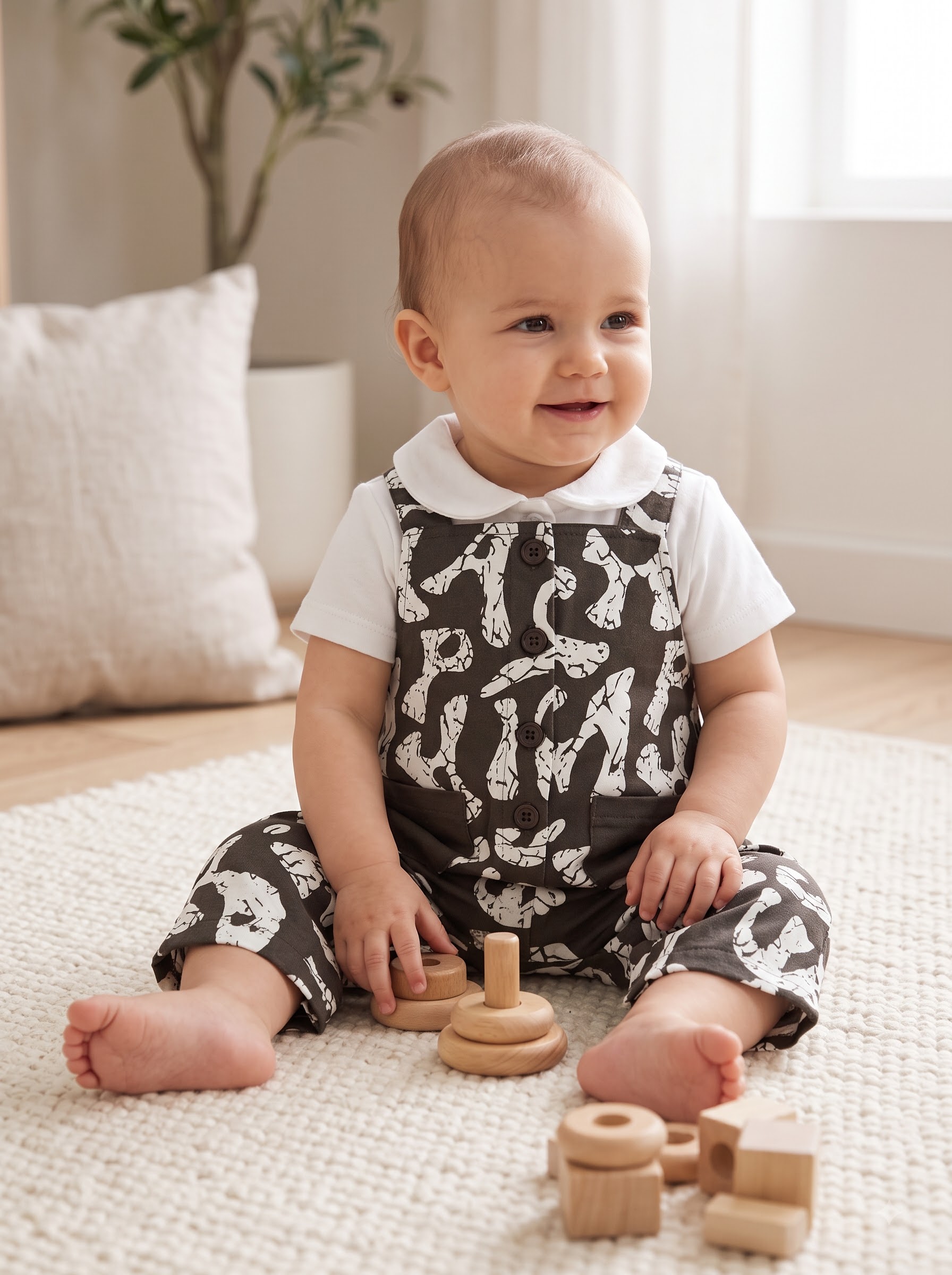 Girls Printed Pinafore Dress with White Collared T-Shirt Set - Image 3
