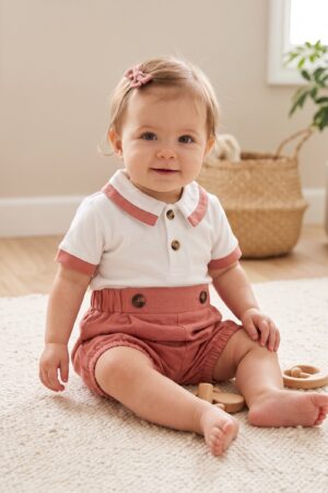 Baby Girls White Polo Top with Shorts Set
