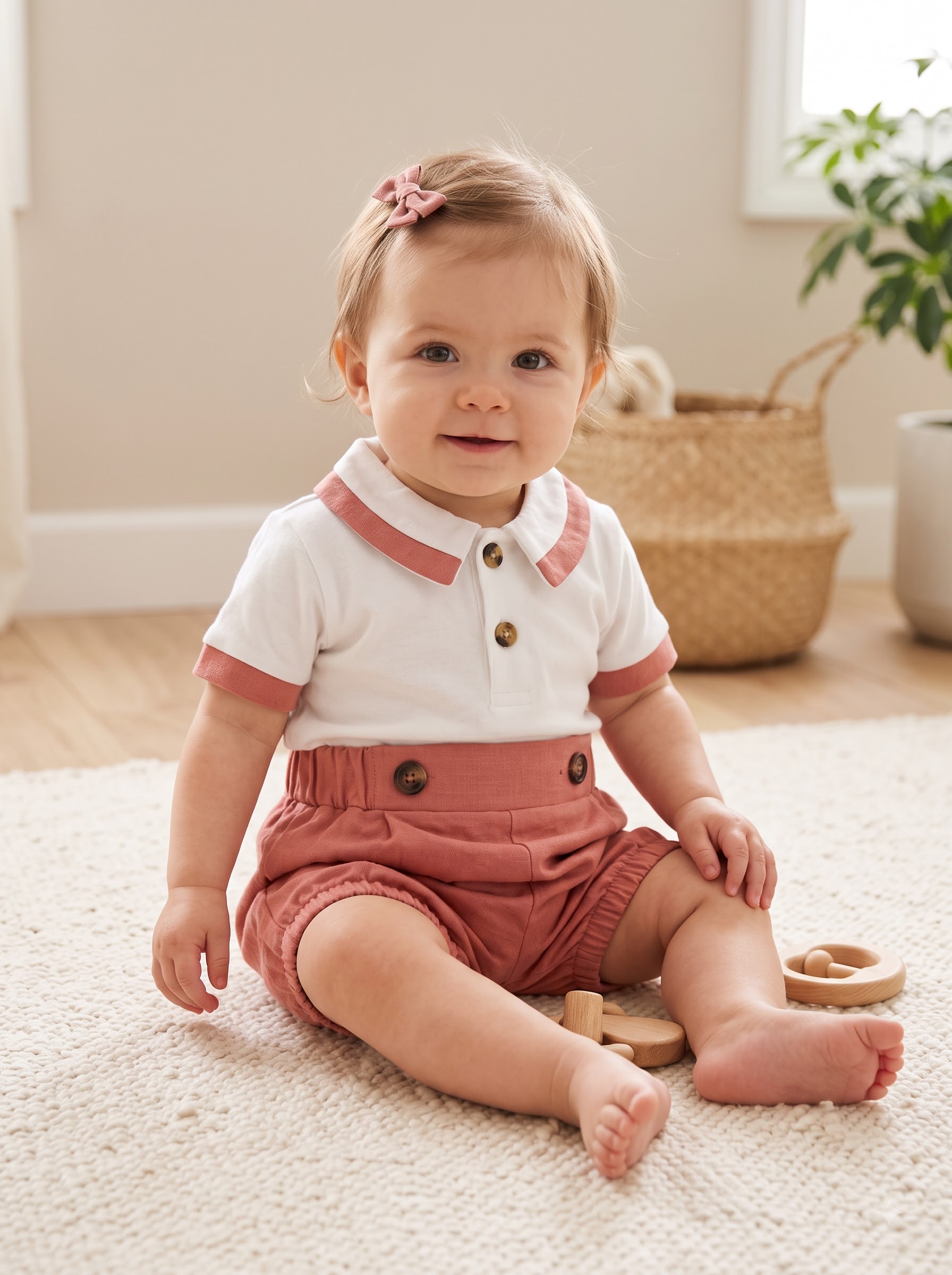 Baby Girls White Polo Top with Shorts Set