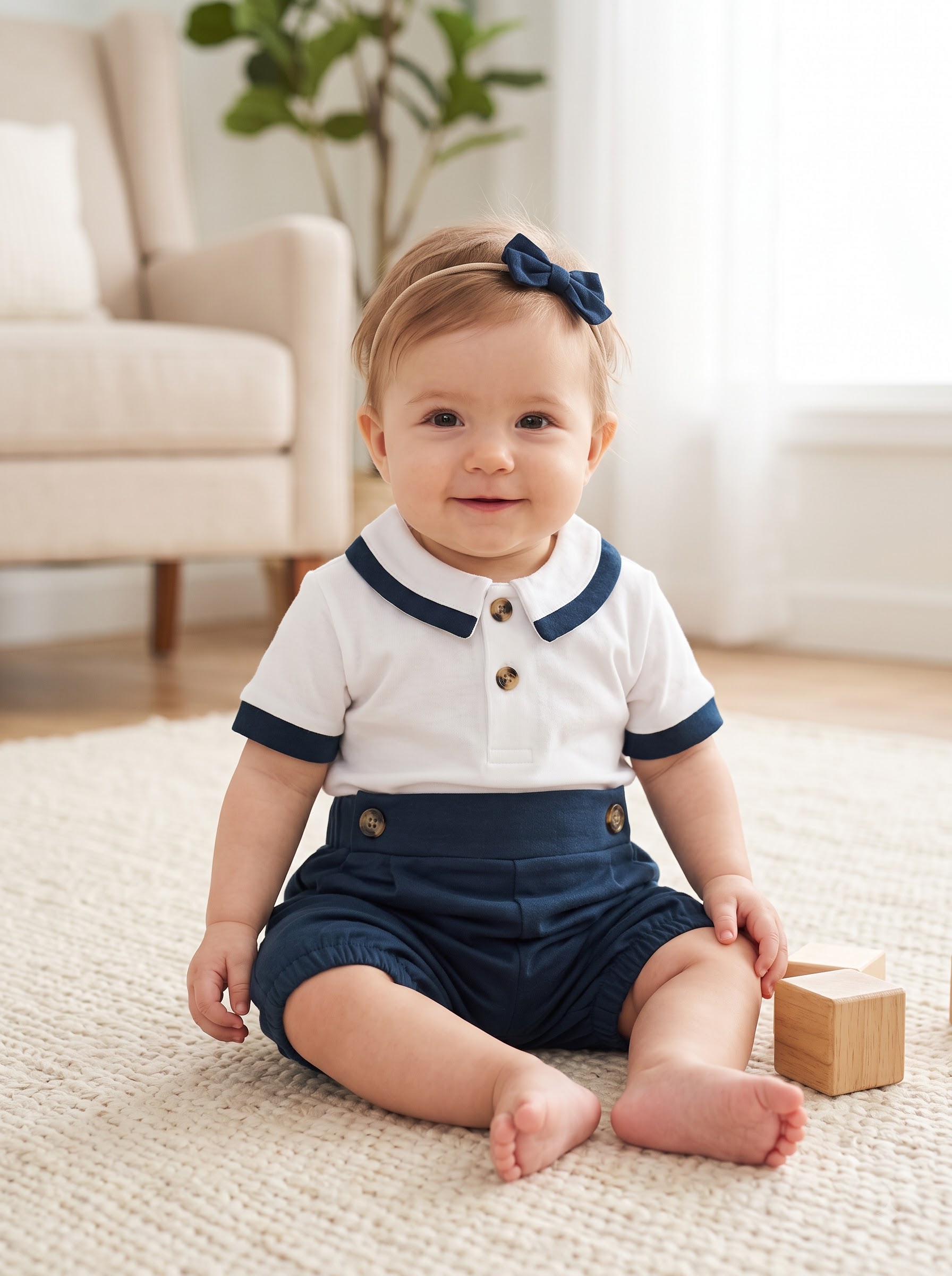 Baby Girls White Polo Top with Shorts Set - Image 4