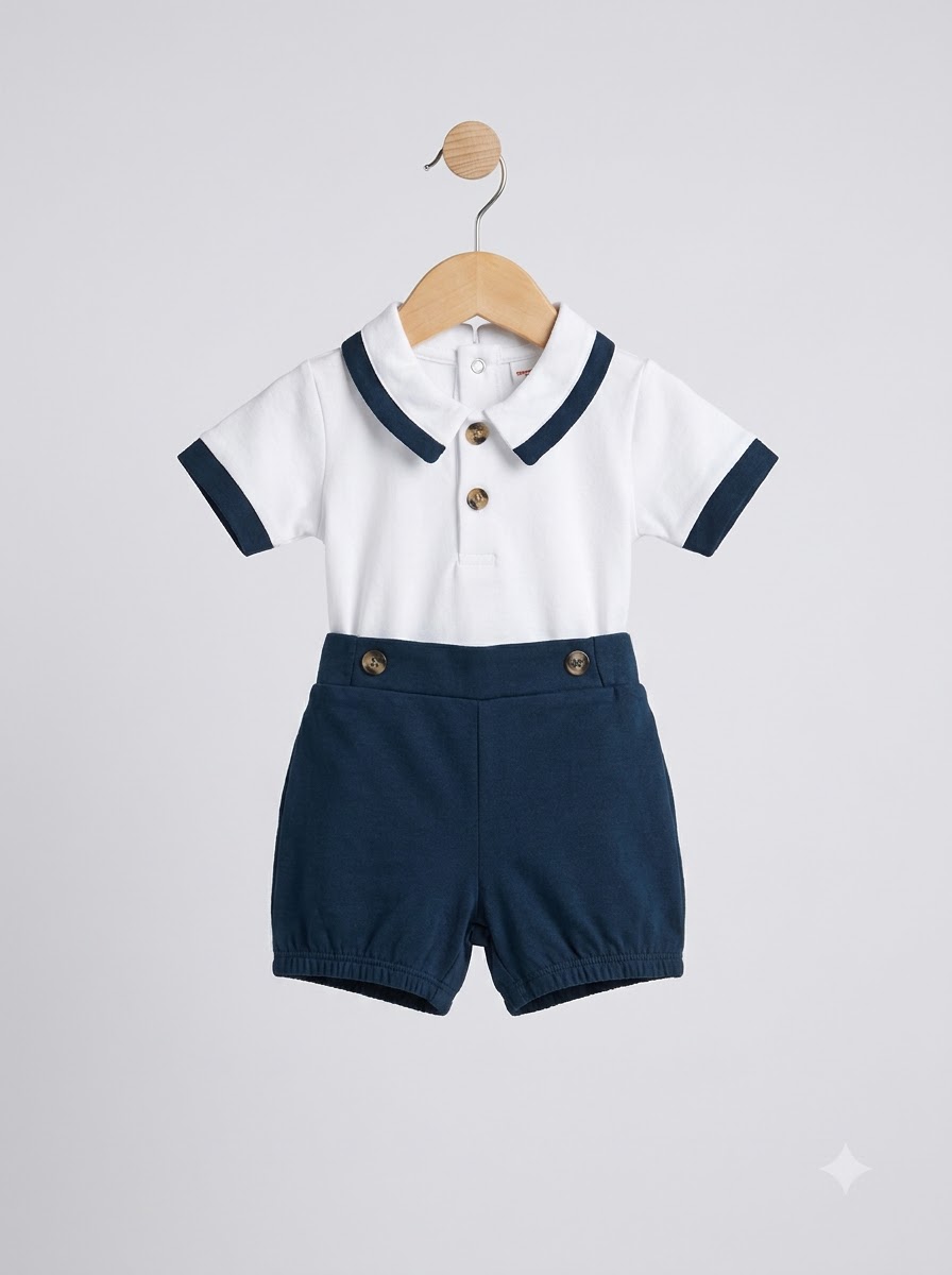 Baby Girls White Polo Top with Shorts Set - Image 2