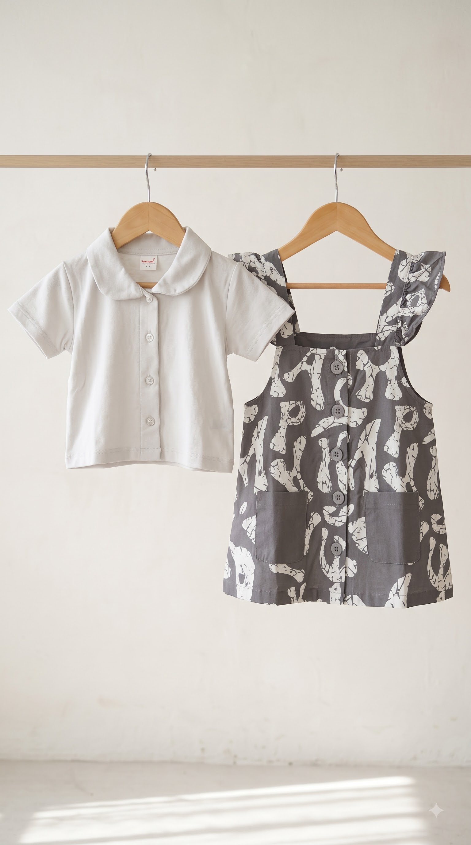 Girls Printed Pinafore Dress with White Collared T-Shirt Set - Image 2