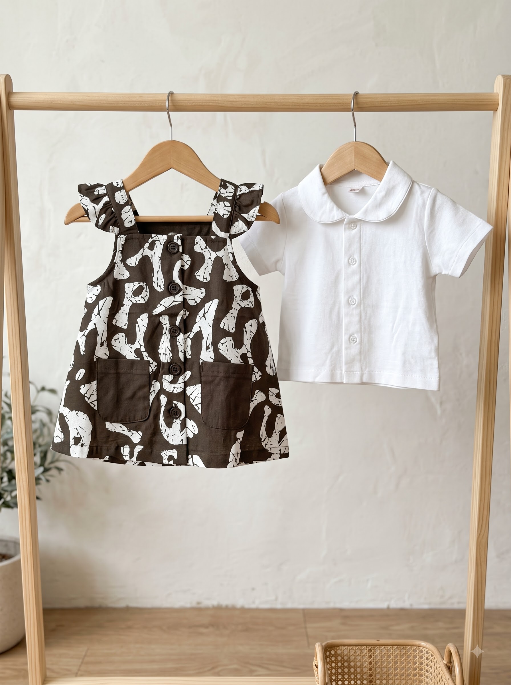 Girls Printed Pinafore Dress with White Collared T-Shirt Set - Image 4