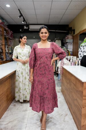 Women’s Floral Embroidered Square-Neck Puff-Sleeve Maxi Dress