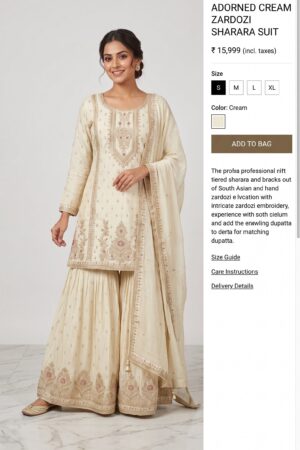 Women’s Cream Hand-Embroidered Gharara Set with Dupatta