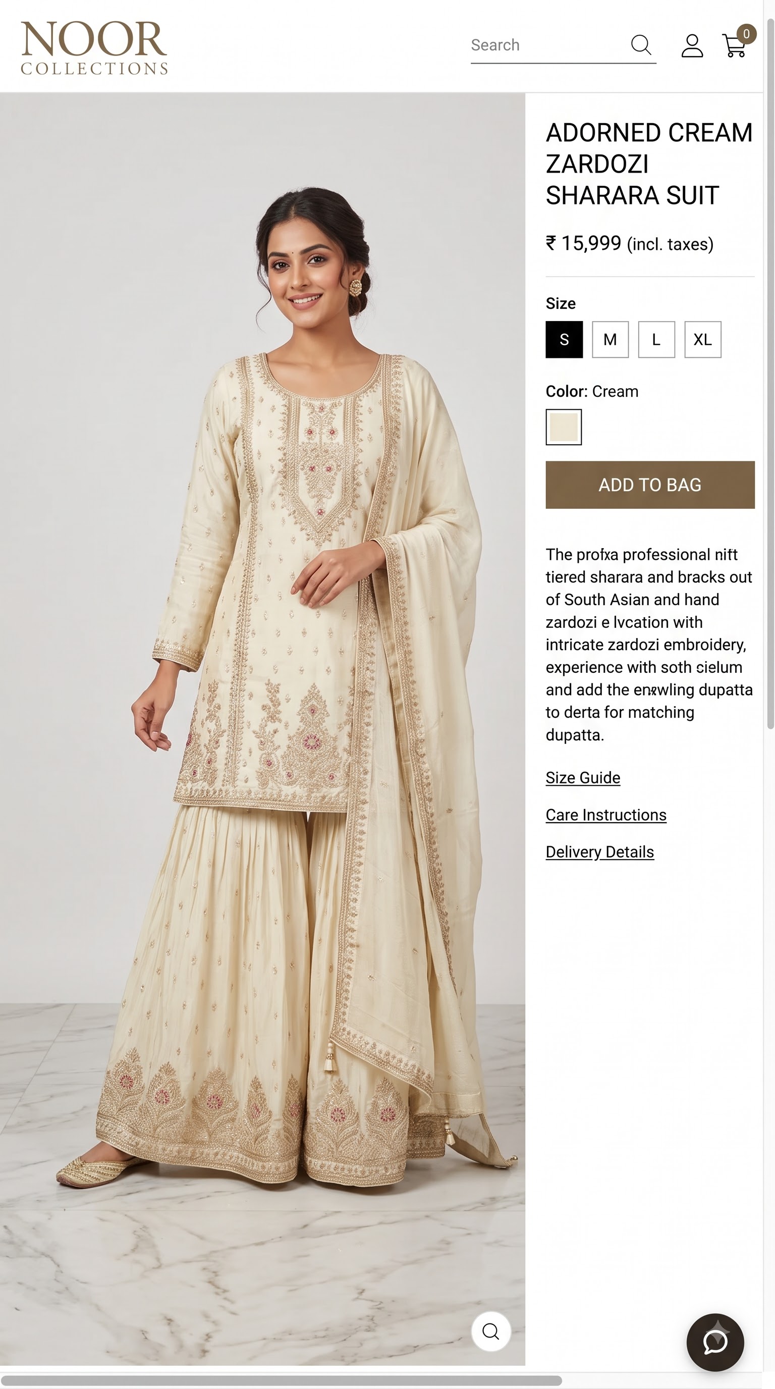 Women’s Cream Hand-Embroidered Gharara Set with Dupatta