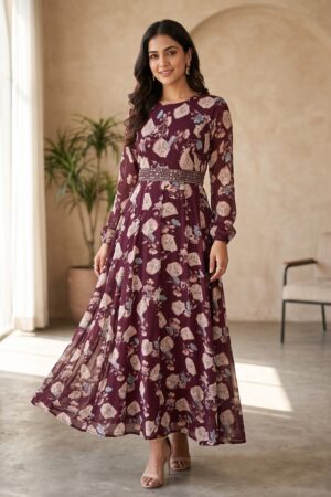 Women’s Dusty Rose Dress with Collared Neckline, Button Front & Gathered Waist