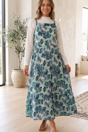 Women’s Maroon Floral Printed Sleeveless Maxi Dress with White Inner Top