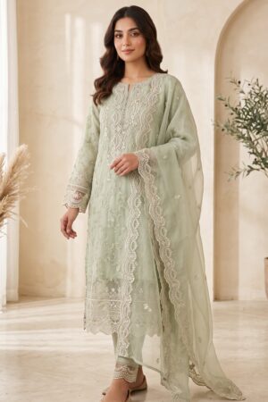 Women’s Embroidered Kurta Set with Scalloped Dupatta