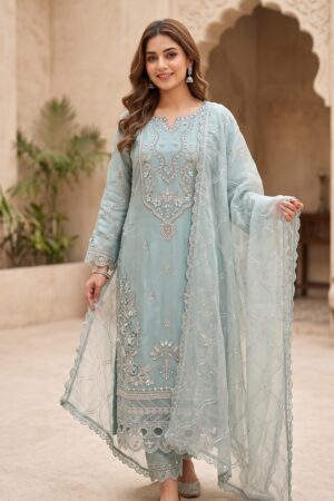 Women’s Embroidered Kurta Set with Scalloped Dupatta