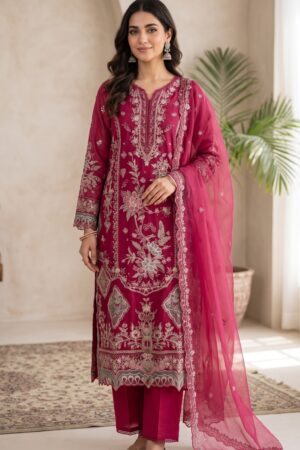 Women’s Pakistani Heavy Embroidered Kurta Set with Matching Dupatta