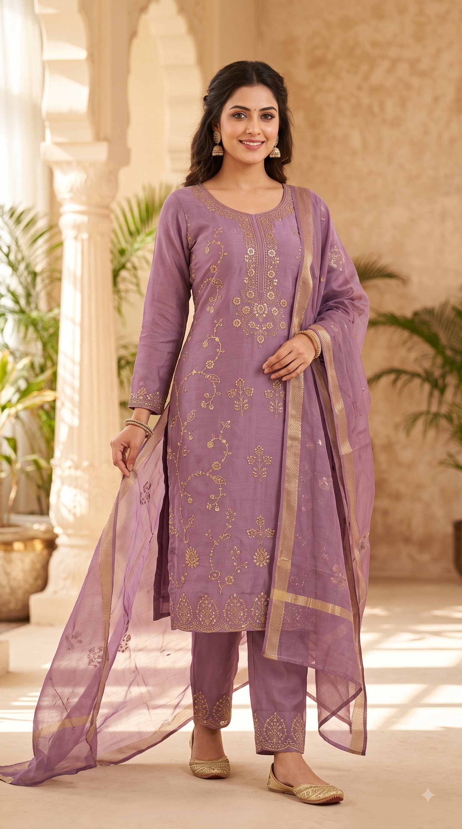 Women’s Teal Blue Embroidered Kurta Pant Set with Floral Dupatta - Image 2