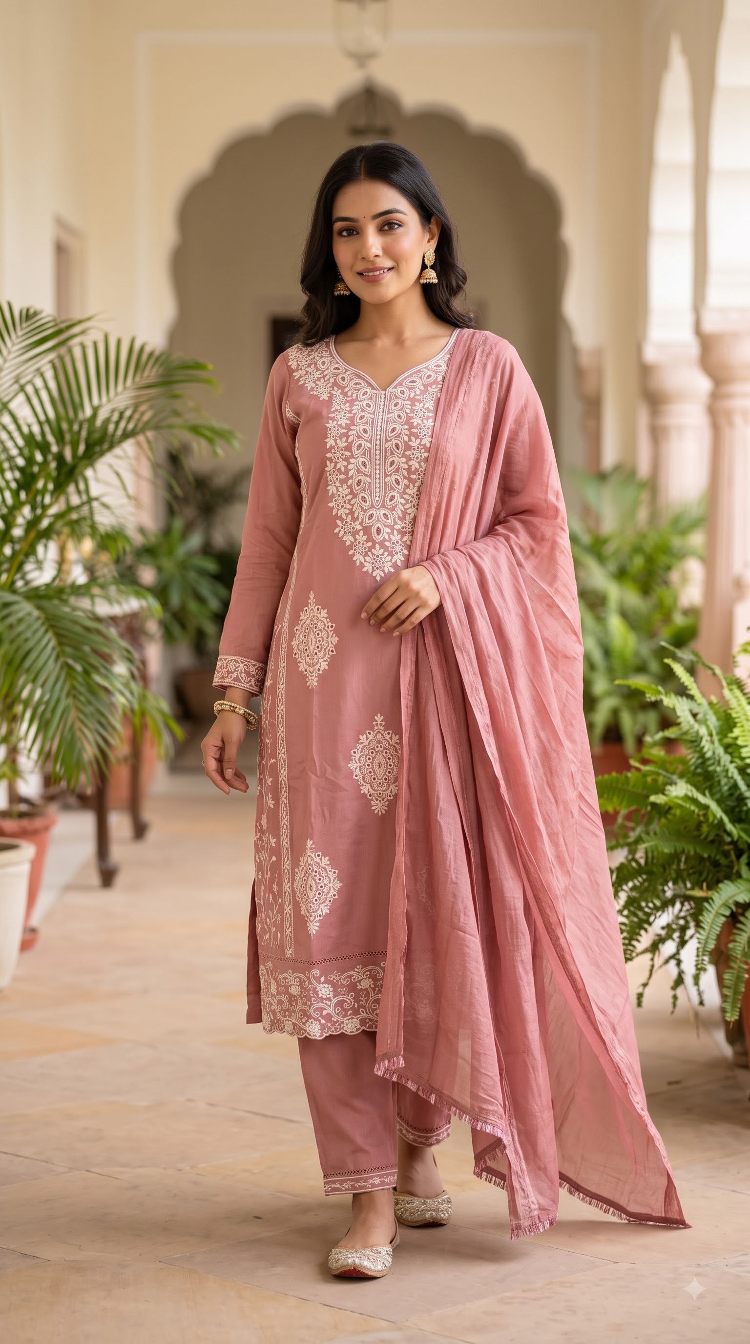 Women’s Wine Purple Embroidered Kurta Pant Set with Dupatta - Image 2